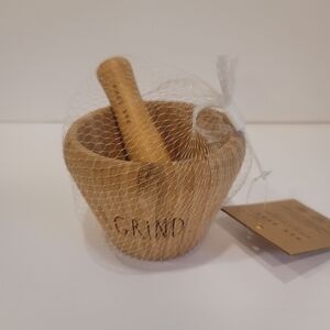 New Rae Dunn Wood Mortar and Pestle